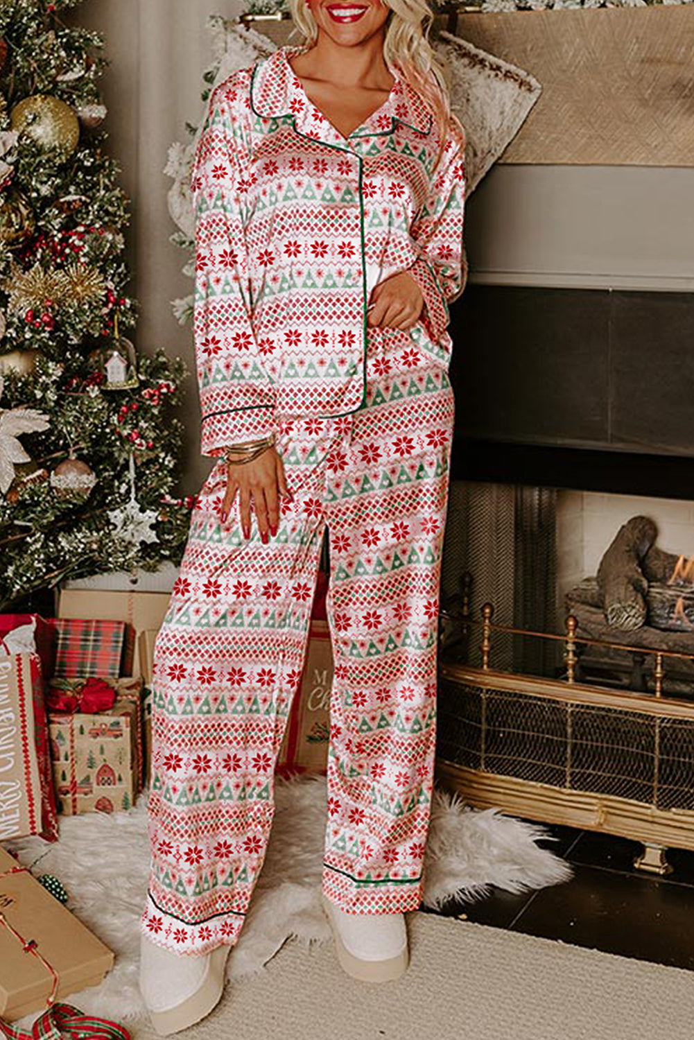 Christmas Print Shirt Pyjama Set - eAura