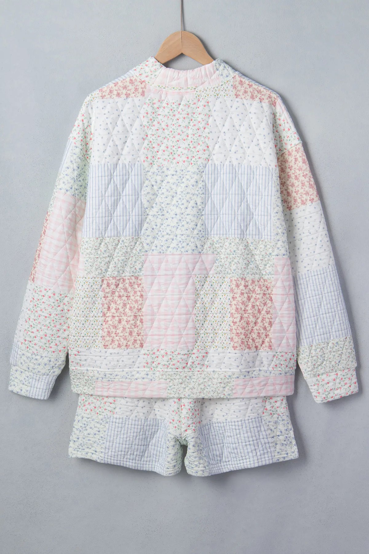 Floral Quilted Mock Neck Top and Short Set – Multicolour