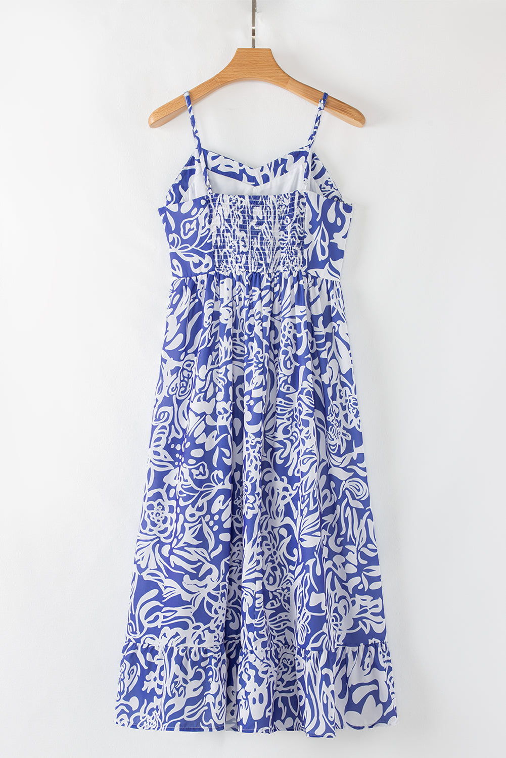 Sky Blue Floral Print Spaghetti Strap High Waist Maxi Dress eAura