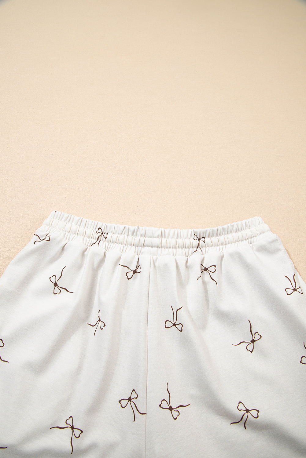 Beige Bow Print Half Zip Tank and Shorts 2pcs Set eAura