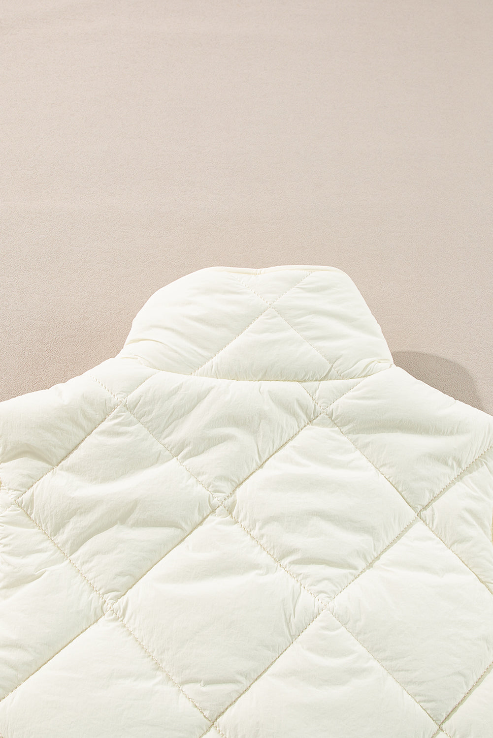 Quilted High Neck Button-Up Pocket Gilet – Beige
