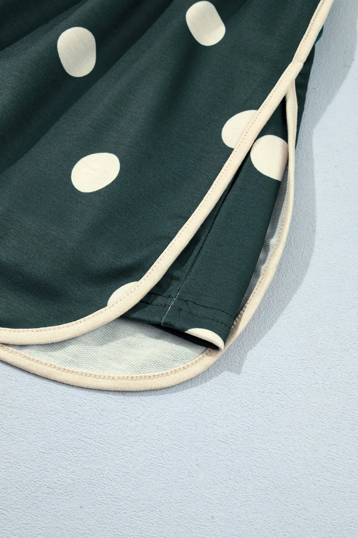 Polka Dot Print Colour Block Trim Baggy Pullover Drawstring Skirt 2pcs Set – Green