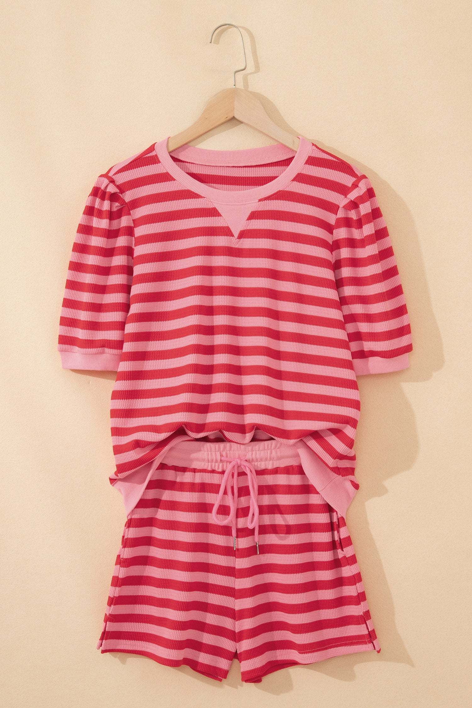 Puff Short Sleeve T Shirt Matching Shorts Set – Green Stripe