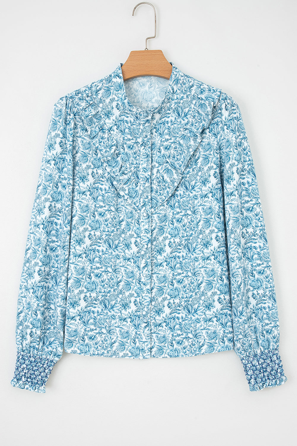 Sky Blue All Over Floral Puff Sleeve Shirt - eAura