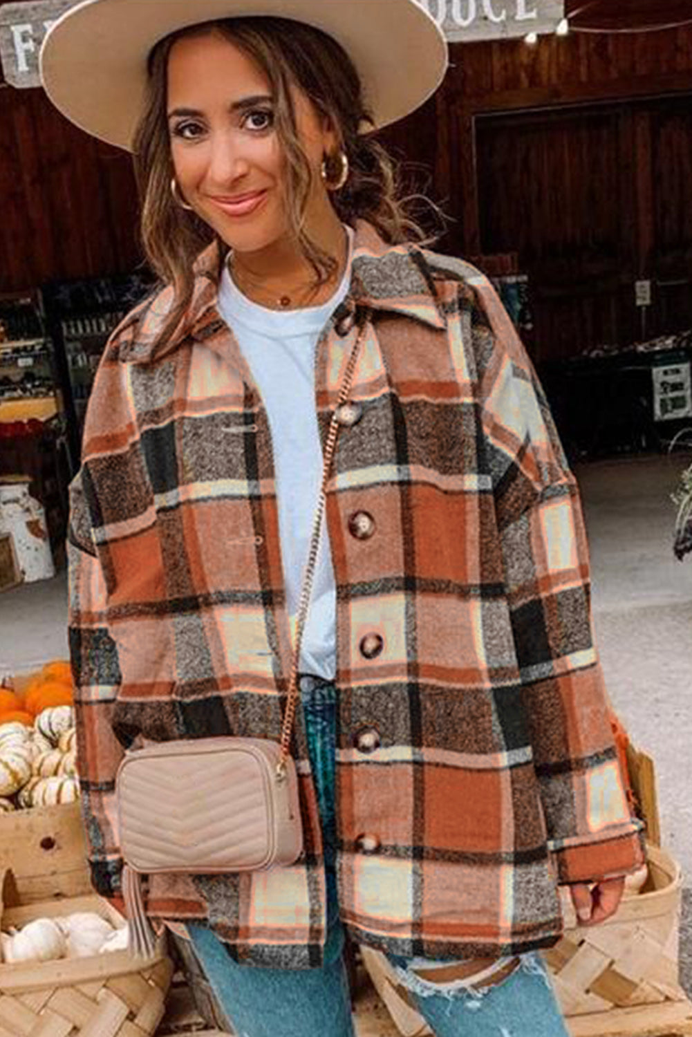 Plaid Print Buttoned Shirt Jacket Beagle Boutique Fashion Outlet