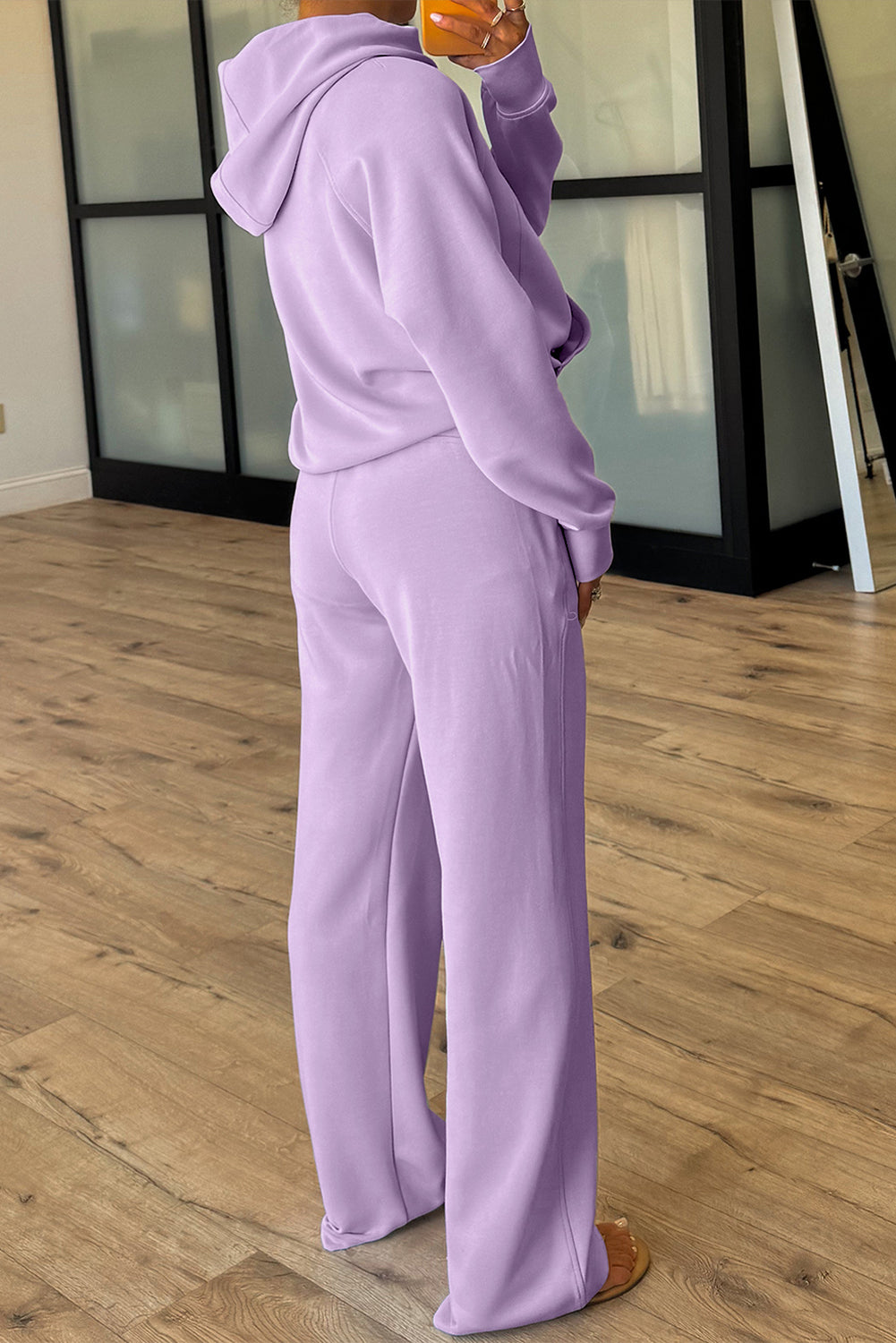 Half Zip Thumbhole Sleeve Hoodie & Active Pants 2pcs Co-ord Outfit eAura