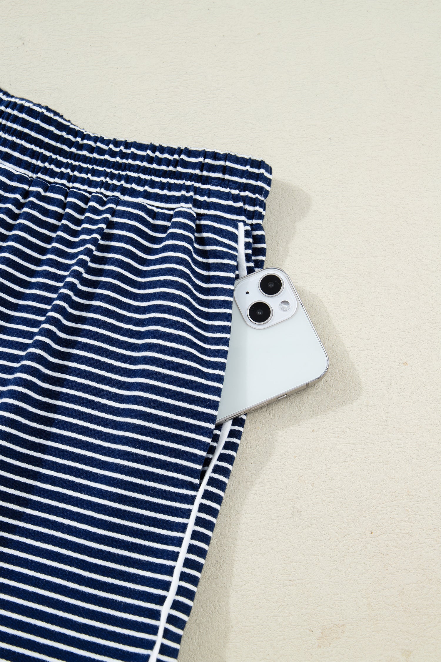 Stripe Drop Shoulder Long Sleeve Tee and Buttoned Shorts Pyjama Set - Loungewear & Sleepwear/Pyjama