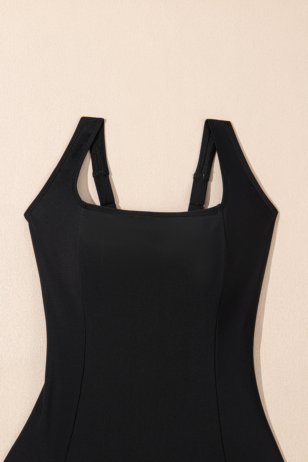 Black Solid Criss Cross Backless Square Neck One Piece Swimsuit eAura