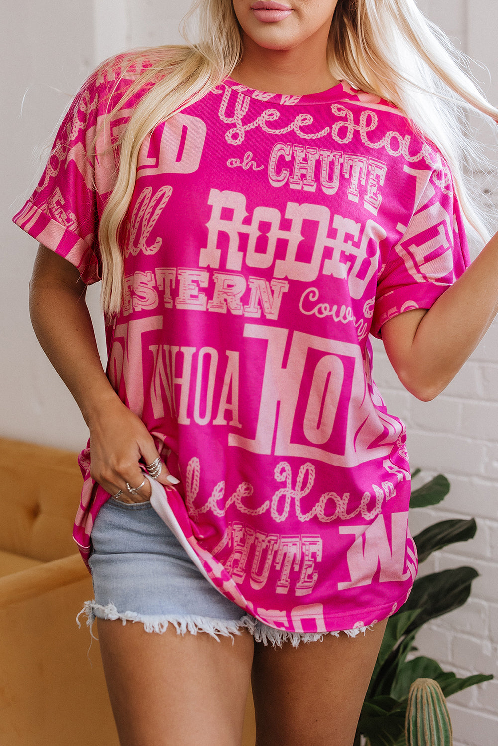 Rose Howdy Cowboy Letter Printed Western Fashion Tee eAura