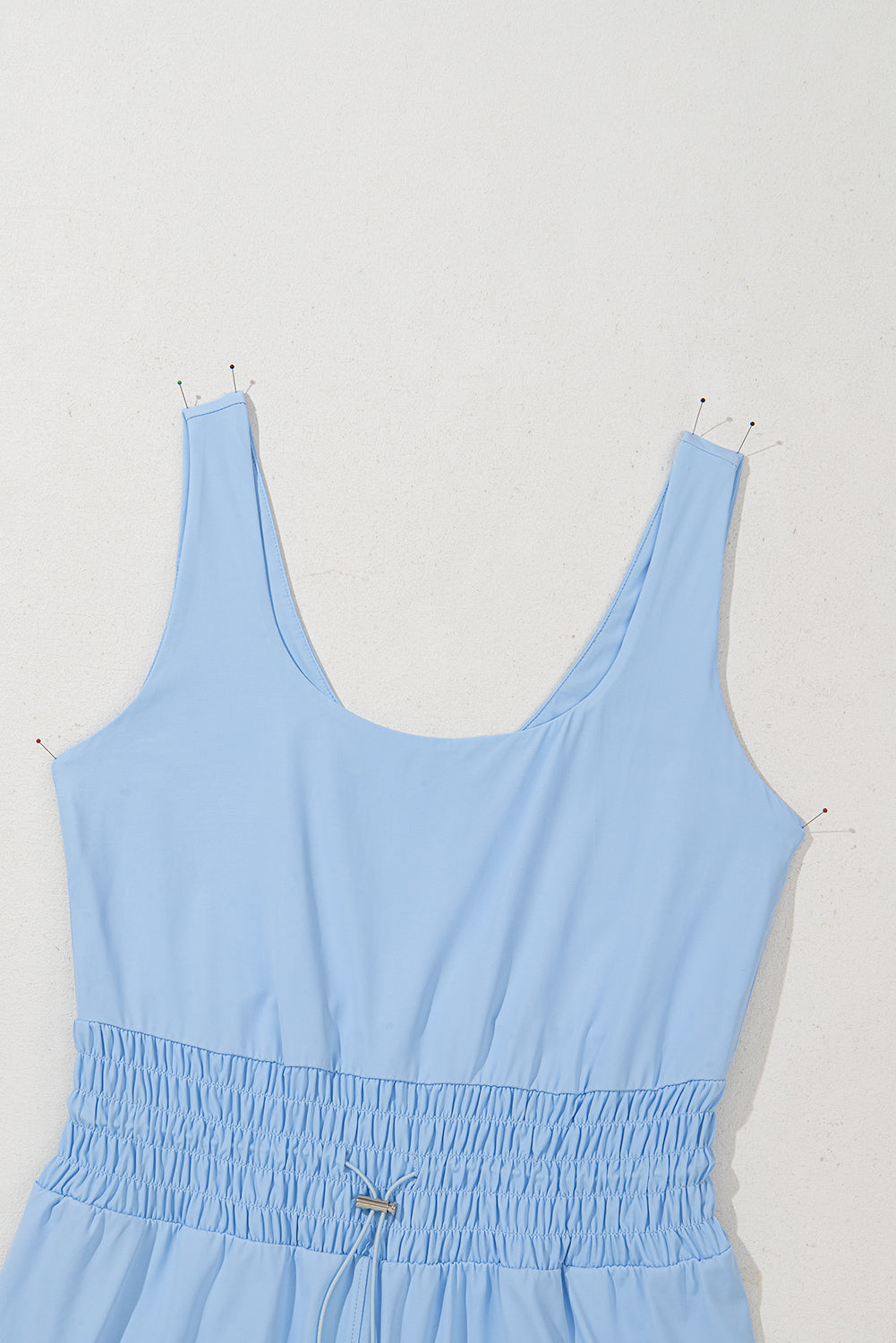 Plain Sleeveless Loop Drawstring Cinched Waist Romper eAura