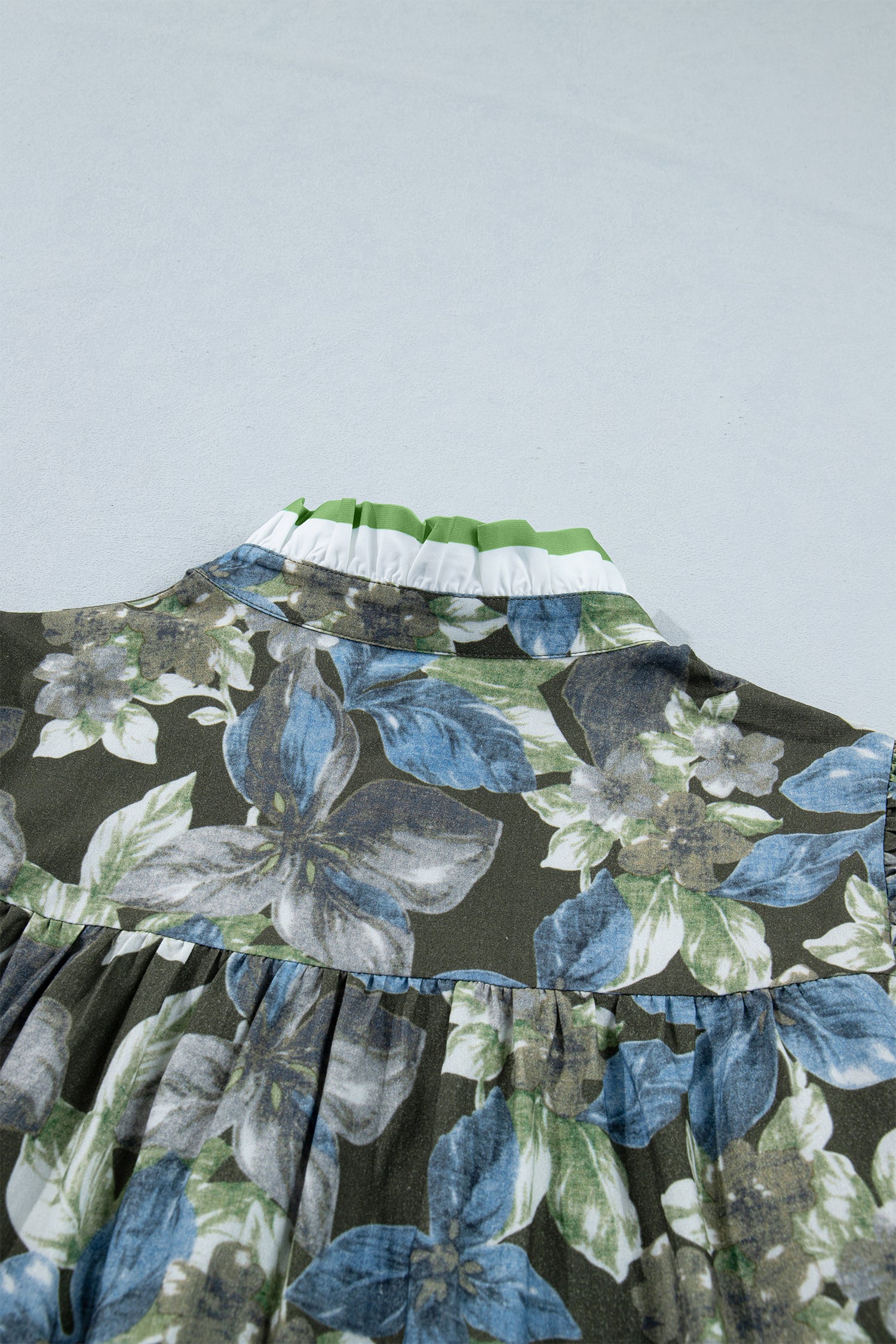 Ruffled Short Sleeve Floral Summer Blouse – Green