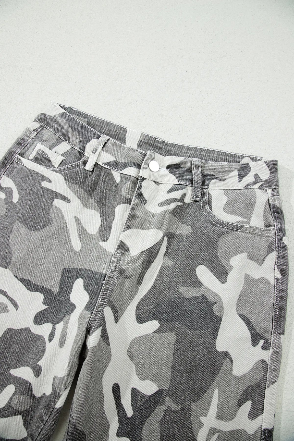 Camo Pattern Cotton Denim Shift Jeans – Green