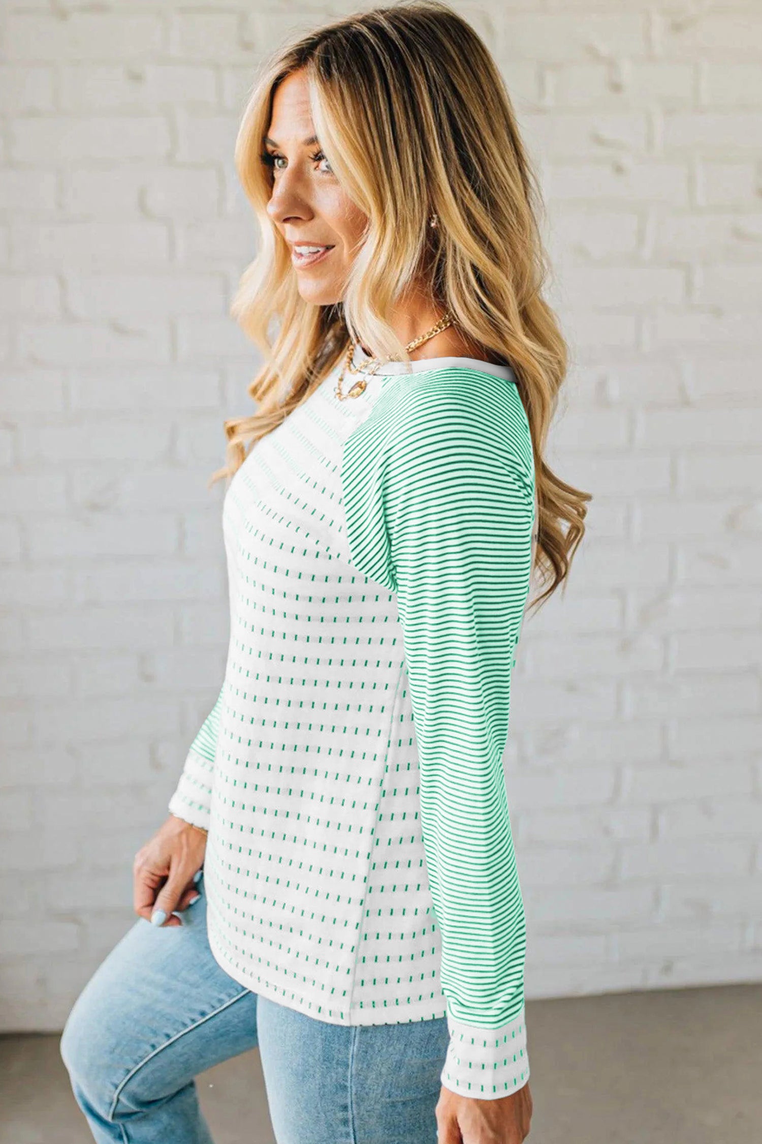 Stripe Raglan Patchwork Long Sleeve Tee