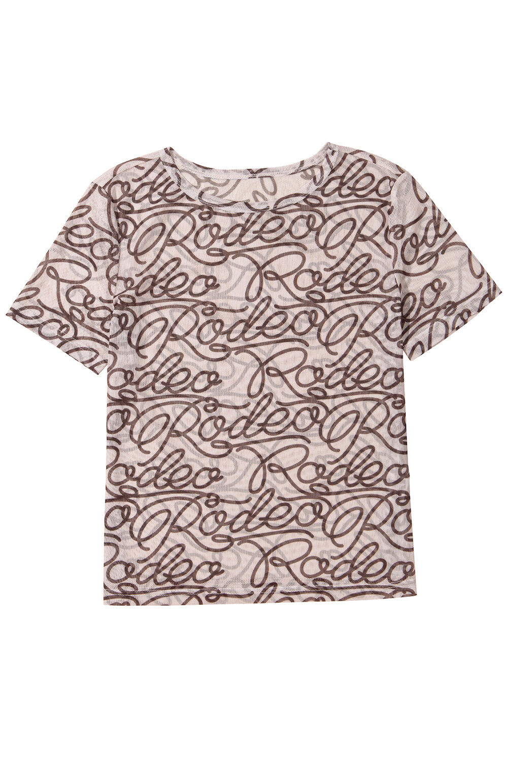 Brown Rodeo Print Round Neck Slim Fit Mesh T Shirt eAura