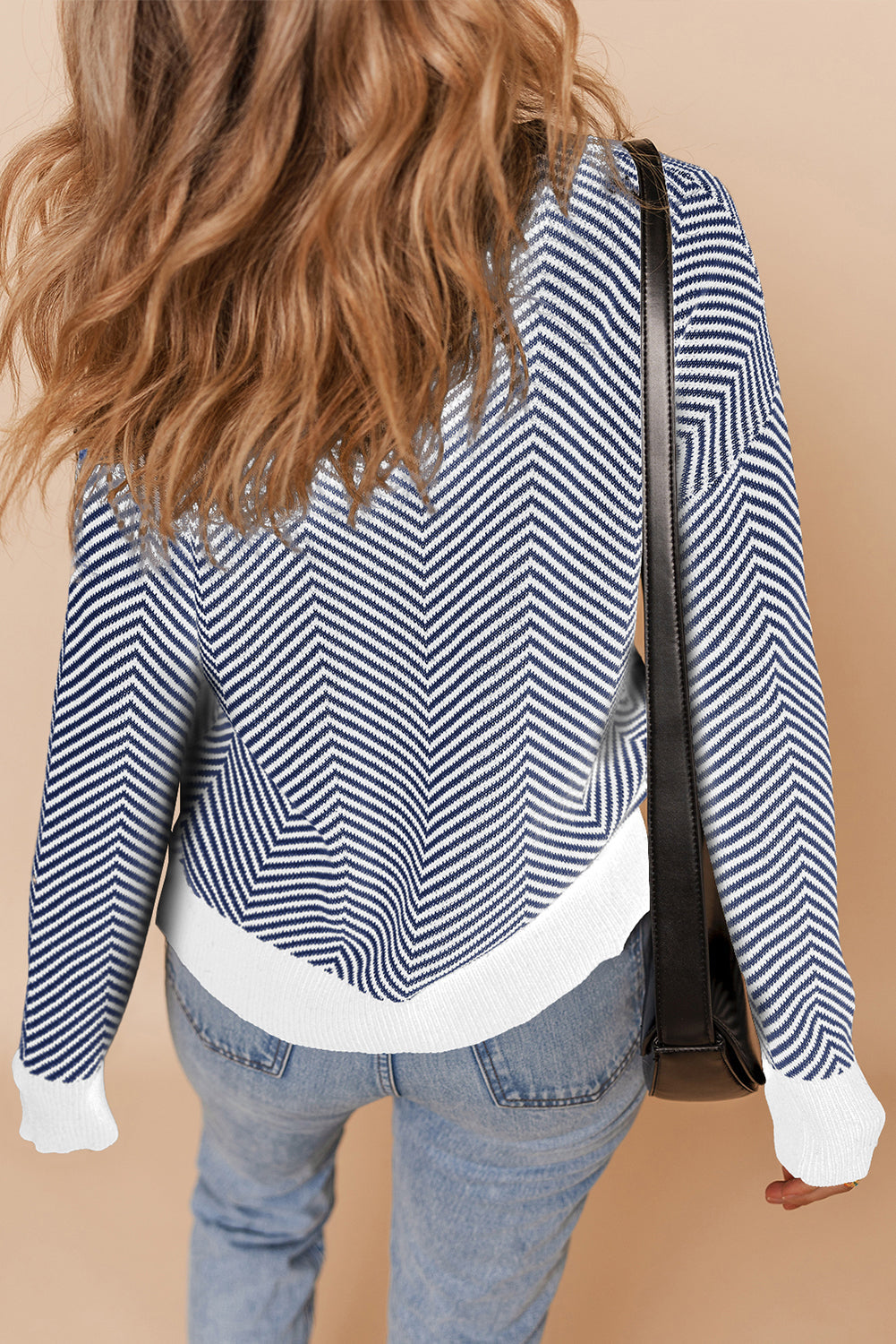 Brown Stripe Buttoned Front V Neck Herringbone Cardigan Dear-Lover Dropshipping