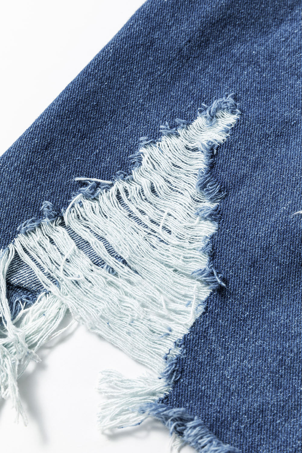 Sky Blue Light Wash Distressed Frayed Long Denim Jacket Beagle Boutique Fashion Outlet