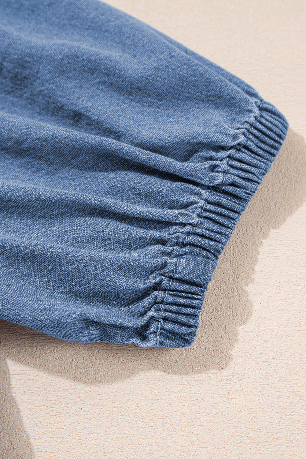Dusk Blue Tied Front Bubble Sleeve Peplum Denim Shirt eAura