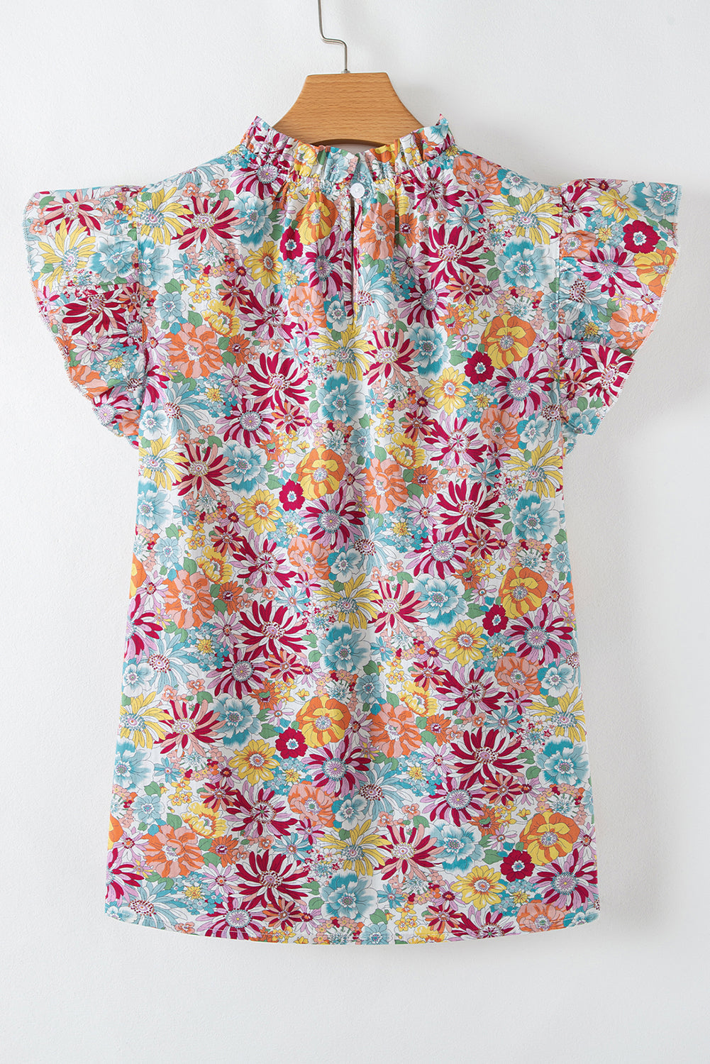 Floral Pleated Detail Flutter Sleeve Blouse eAura