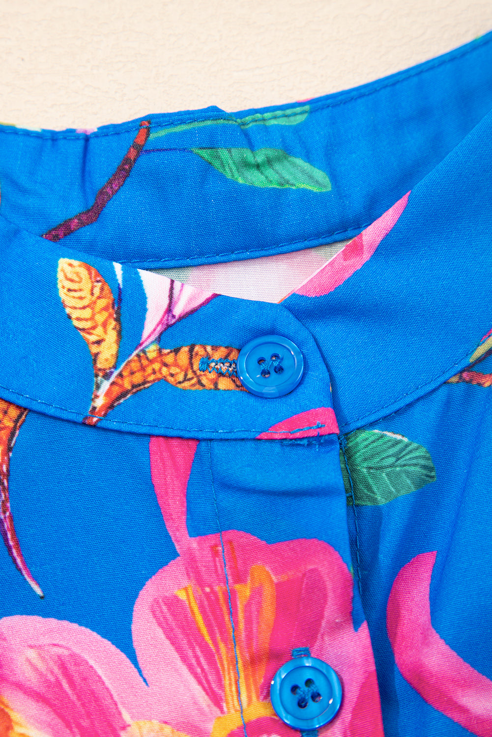 Floral Puff Sleeve Button-Up Shirt – Blue