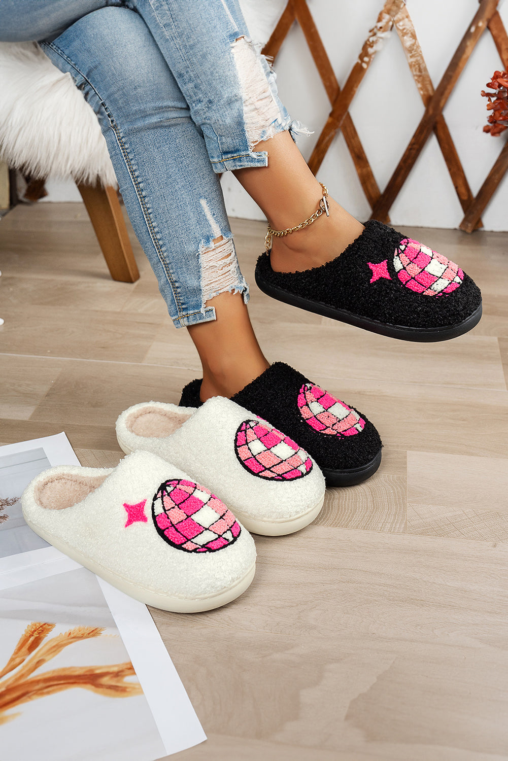 Disco Ball Home Plush Slippers