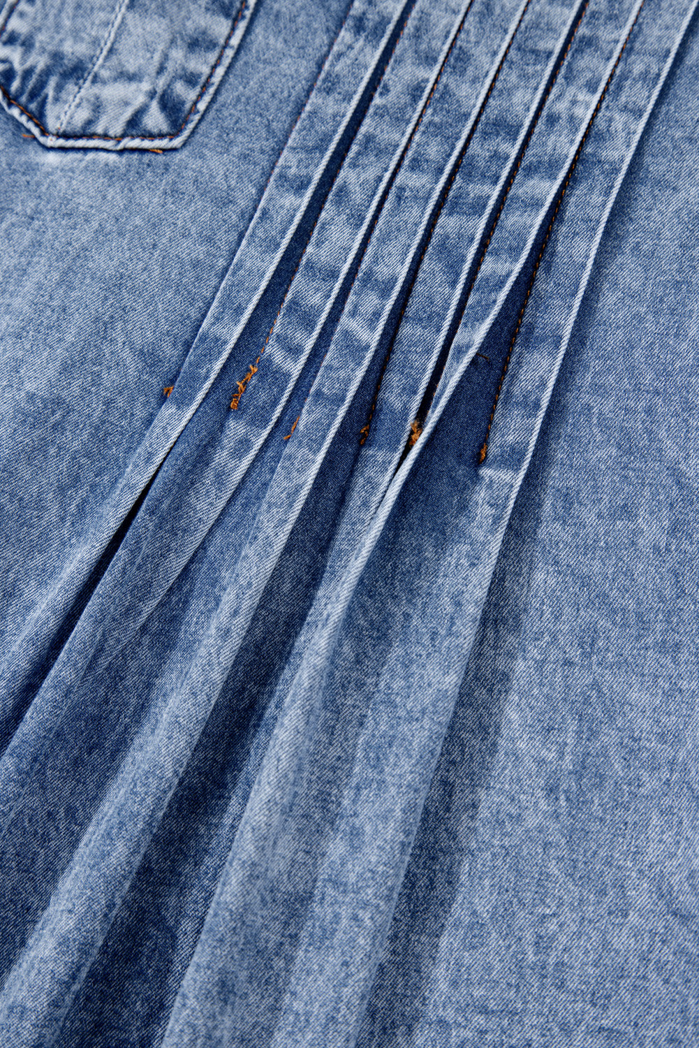 Beau Blue Tie V-Neck Tucking Detail Short Sleeve Denim Shift Dress - eAura