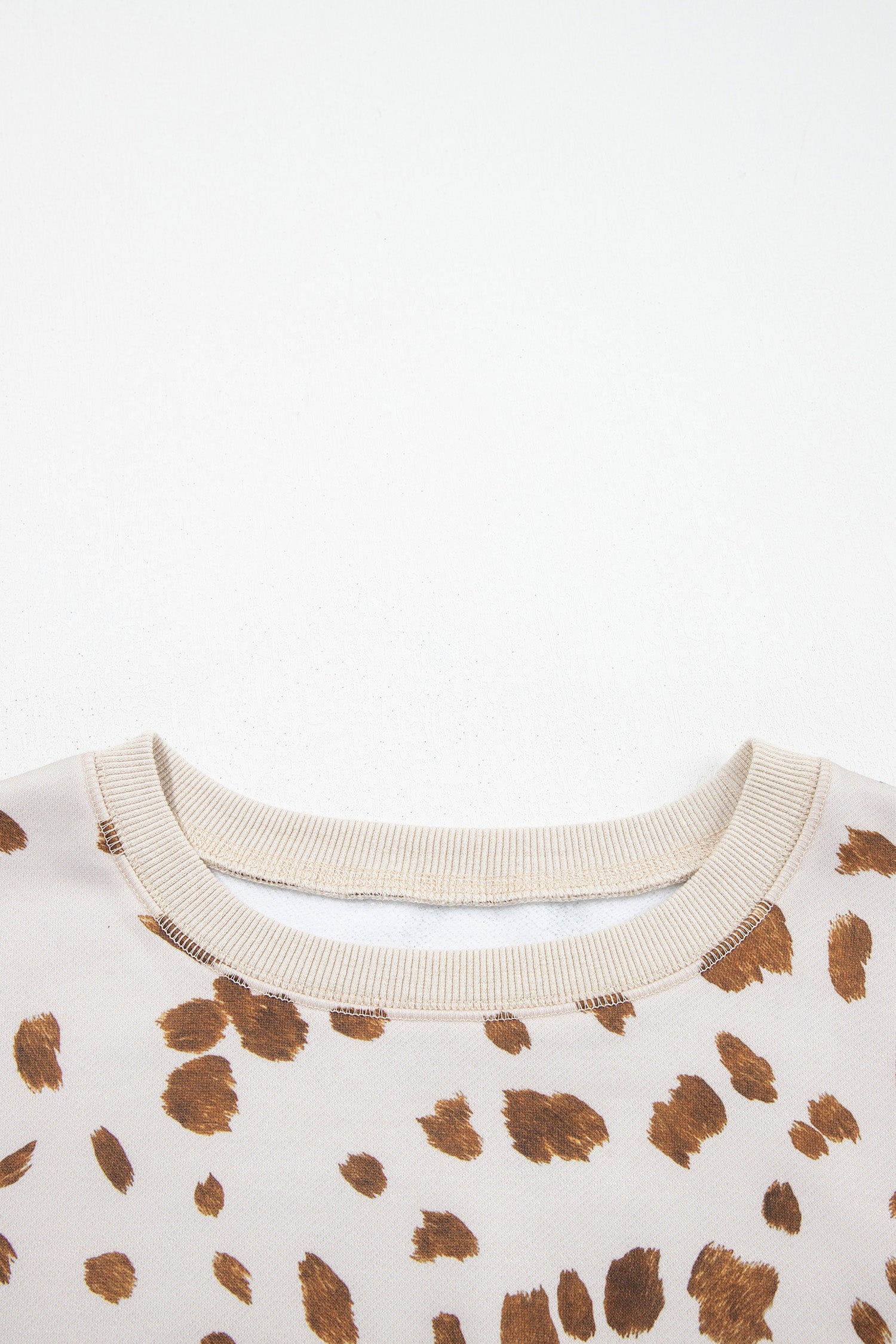 Leopard Print Dropped Shoulder Round Neck Casual Sweatshirt – Brown