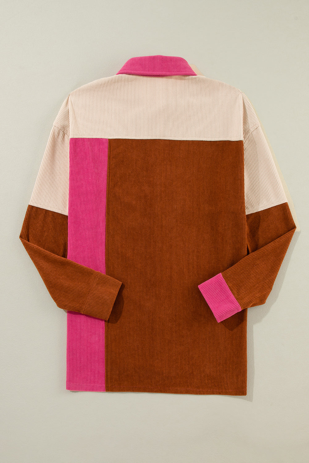 Rose Red Colourblock Curved Hem Corduroy Shacket with Pocket eAura