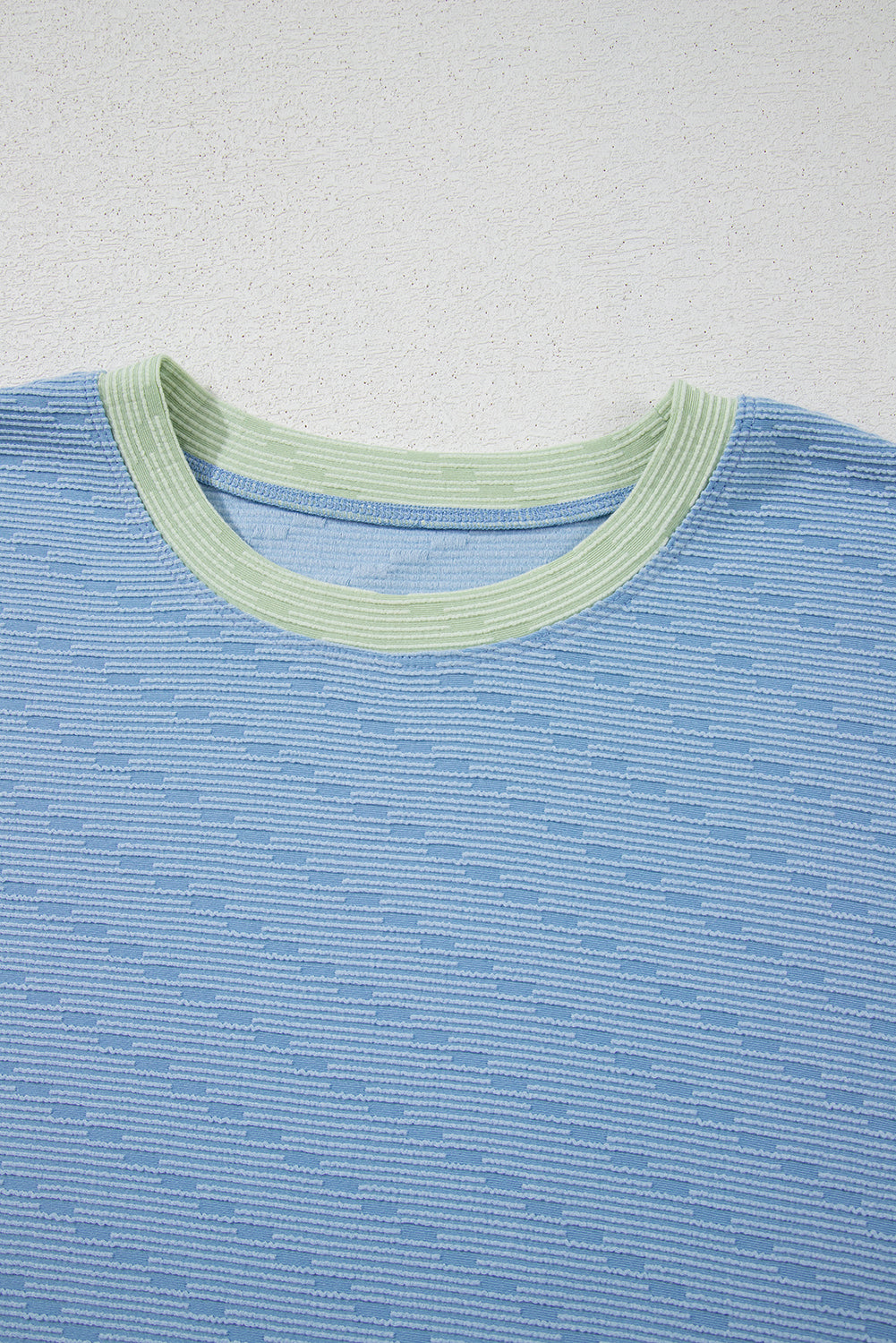 Beau Blue Ribbed Contrast Trim Round Neck Cap Sleeve 2pcs Short Co-ord Set eAura