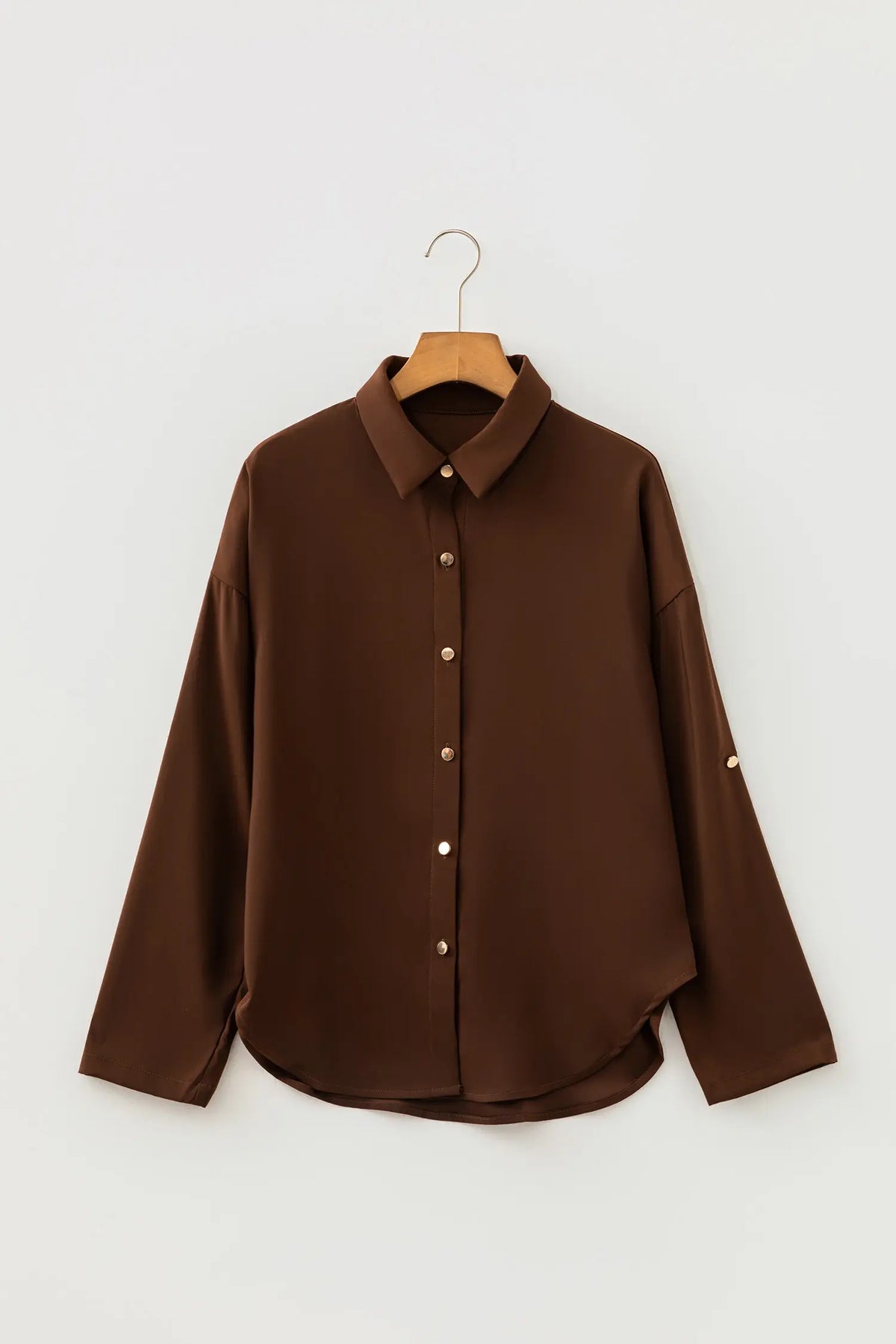 Coffee Multi Button Decoration Tab Long Sleeve Casual Shirt – Brown
