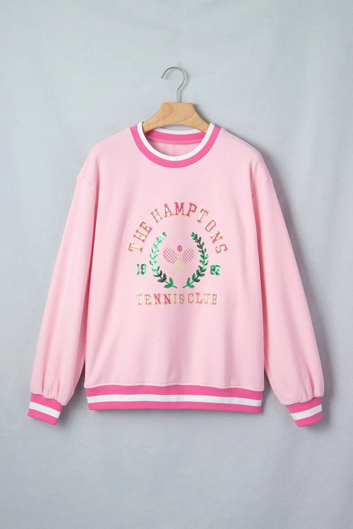 Embroidered Tennis Club Crew Neck Pullover Sweatshirt – Pink