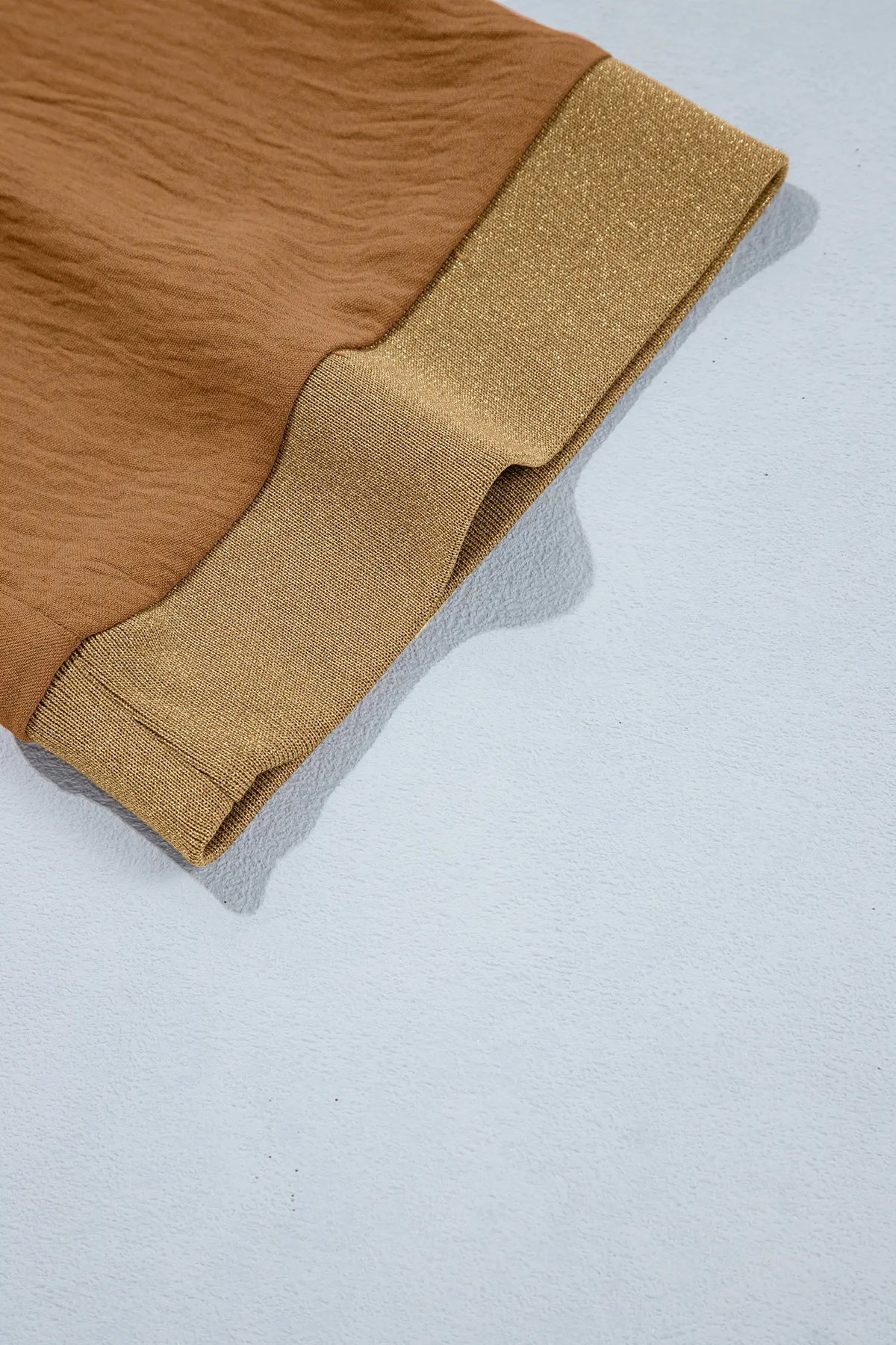 Brown V Neck Glitter Trim Patchwork Button-Front Blouse – Honey Gold