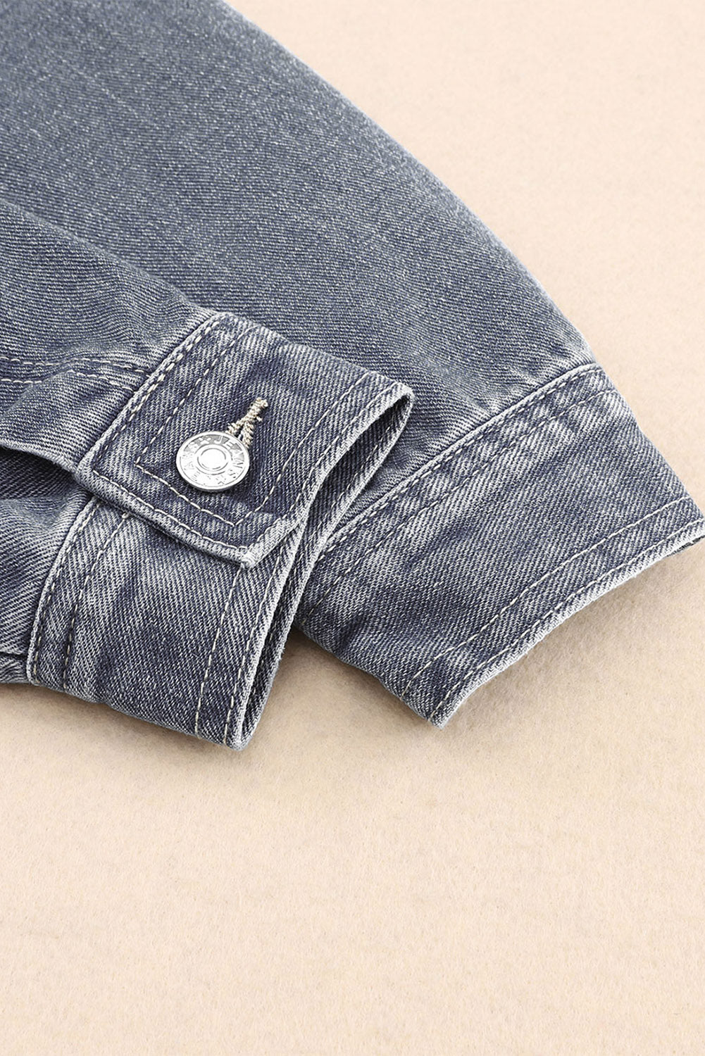Grey Chest Pockets Drop Shoulder Loose Denim Jacket Beagle Boutique Fashion Outlet