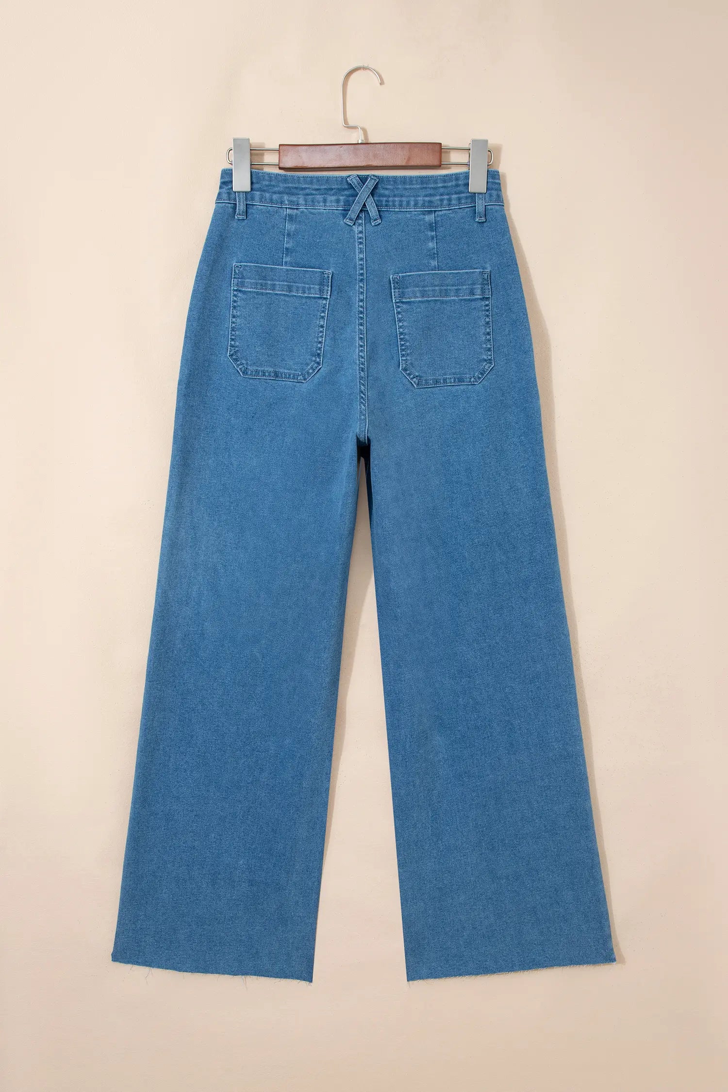 Dusk Blue Retro Washed Patch Pocket Stretchy Jeans