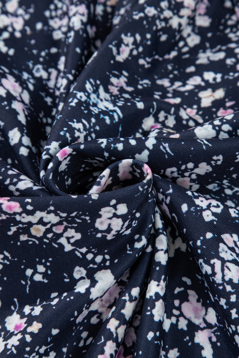 Blue Floral Colour Block Patchwork Ruffled Hem Round Neck Blouse eAura
