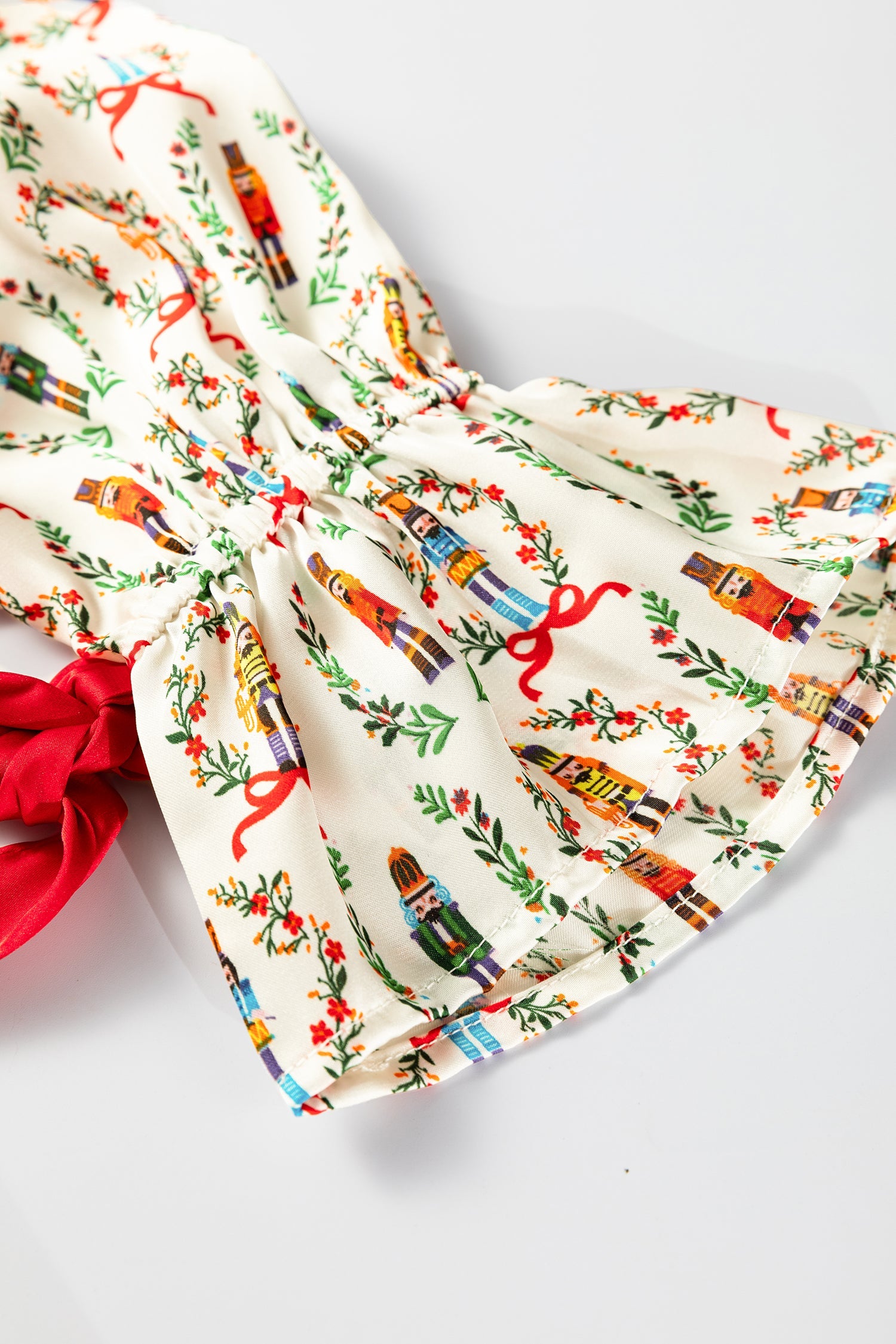 Nutcracker Print Contrast Trim Tied up Bow Silky 2pcs Pajama Set - eAura