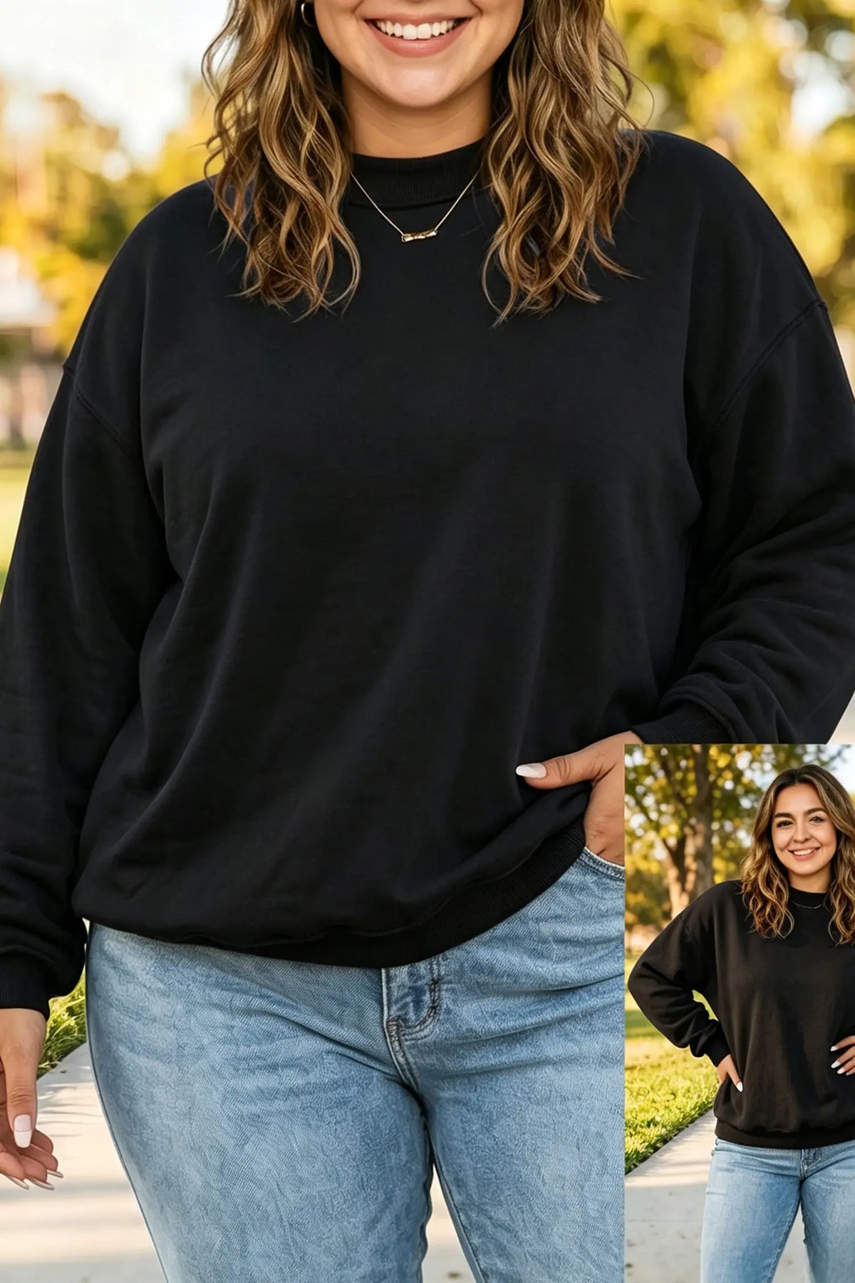 Exposed Seam Detail Reversible Double Wear Plus Size Sweatshirt