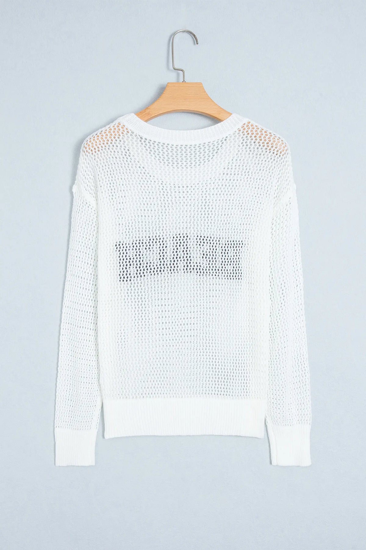 Chenille BEACH Lettering Hollow Out Knit Casual Sweater – White