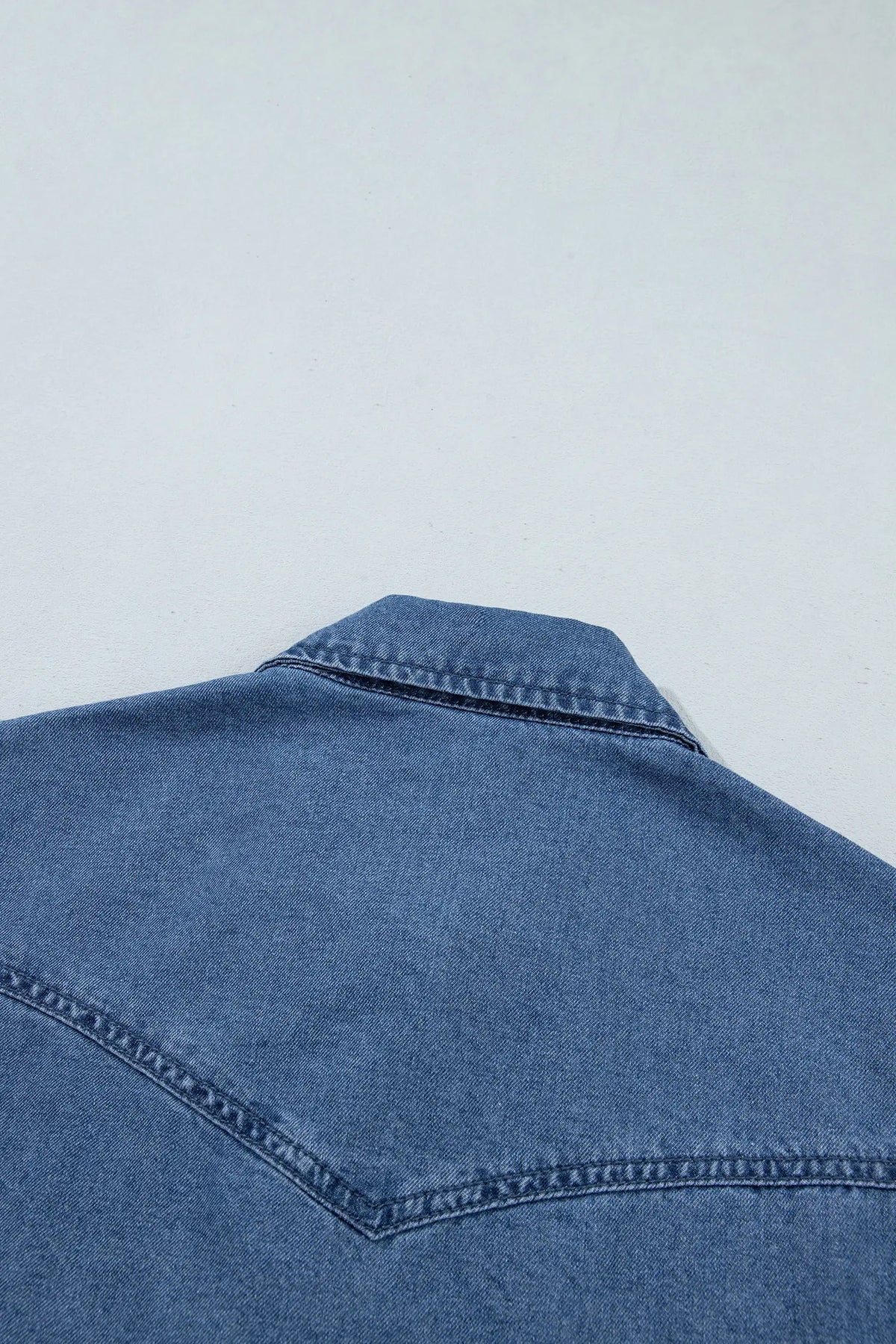 Western Embroidered Collar Long Sleeve Denim Shirt – Dusk Blue