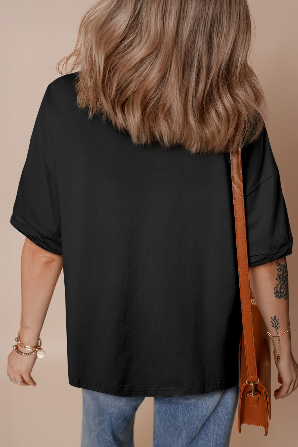 Black Loose Half Sleeve Hi Low Hem T Shirt eAura