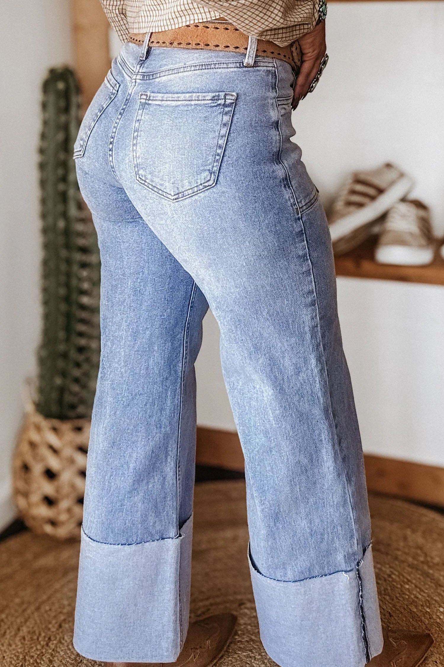 Turn-up Cuffs Loose Jeans – Beau Blue
