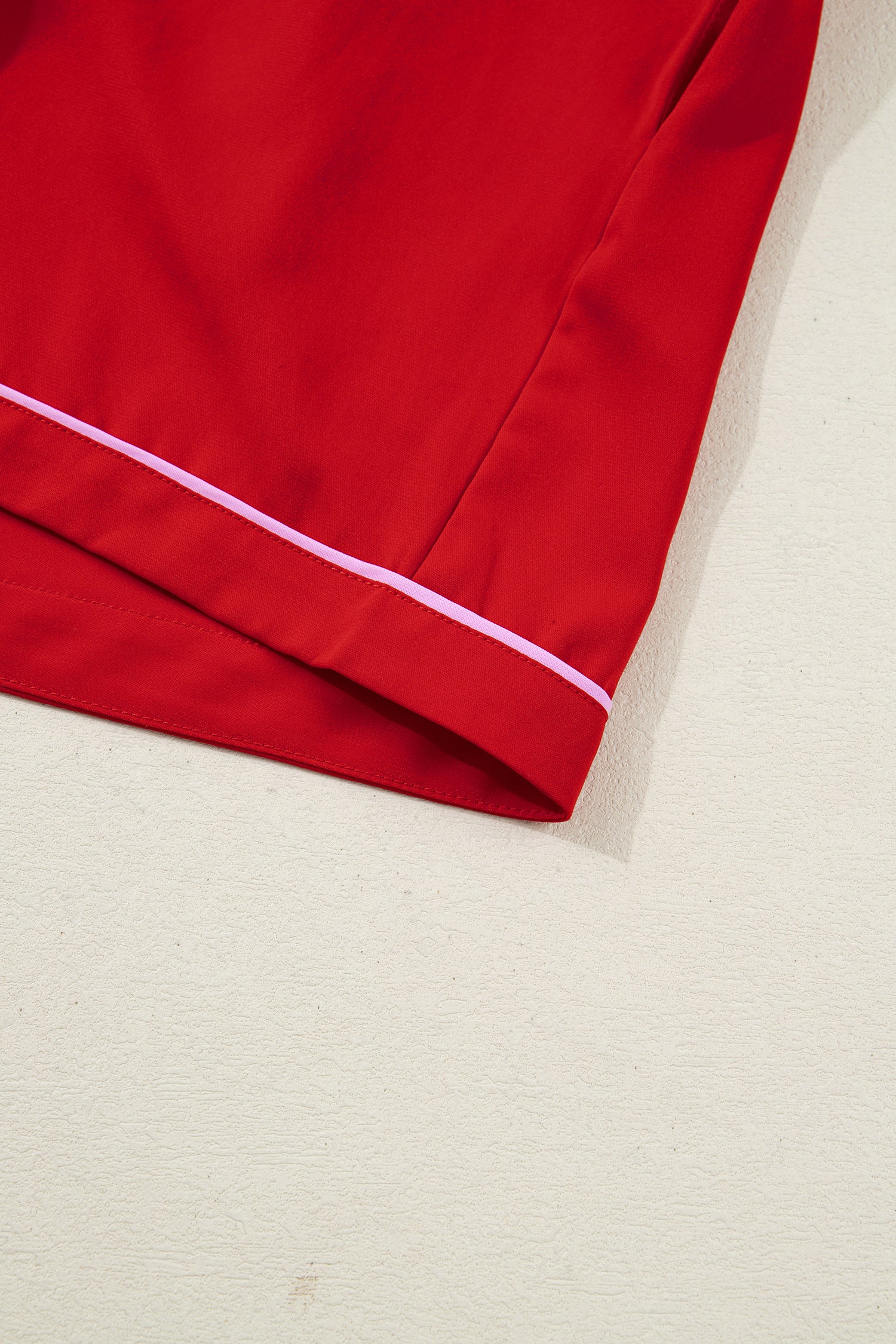 Contrast Trim Ribbon Bow Short Silky 2pcs Pajama Set – Fiery Red