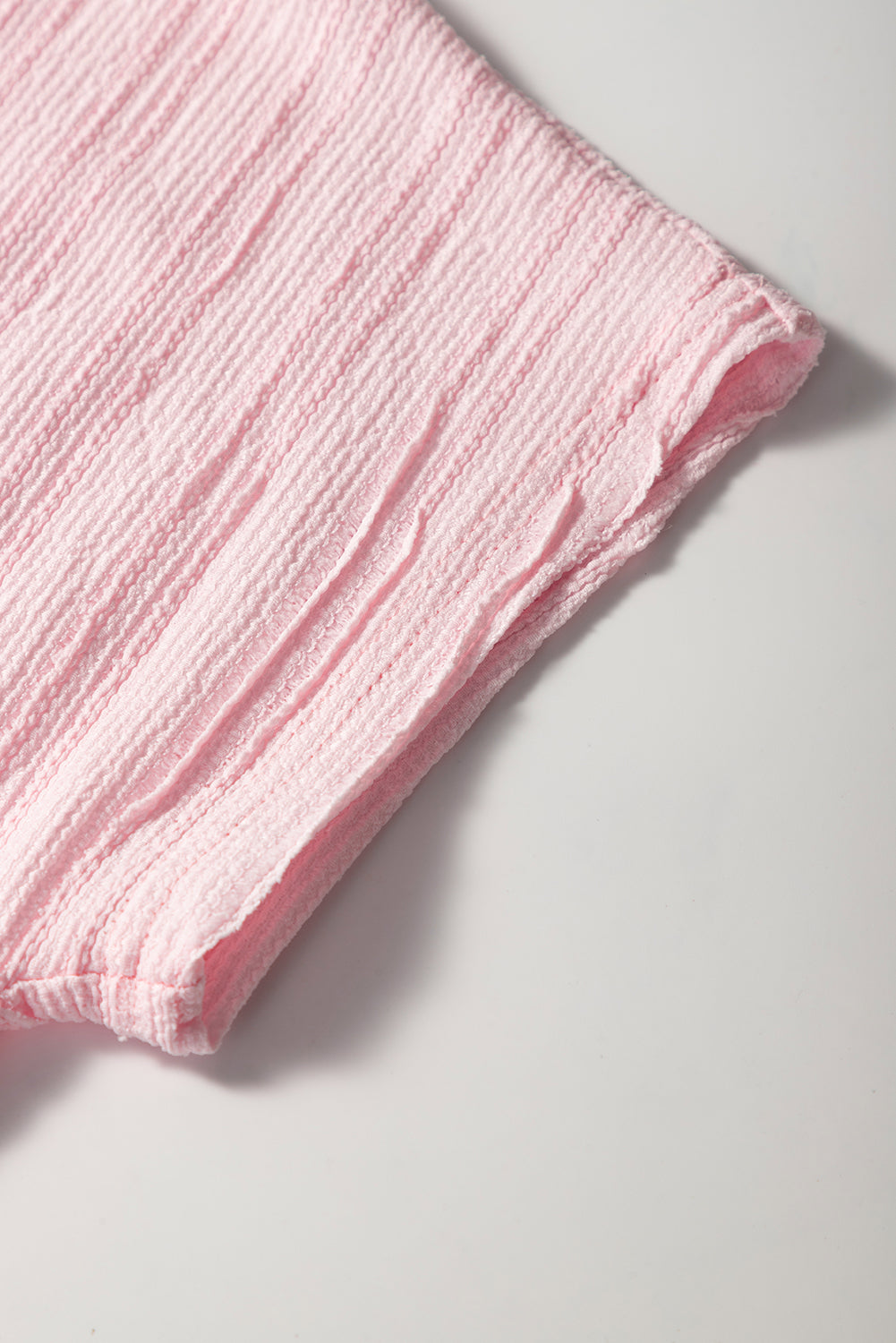 Light Pink Textured Short Sleeve Henley Top and Pocketed Wide Leg Trousers eAura