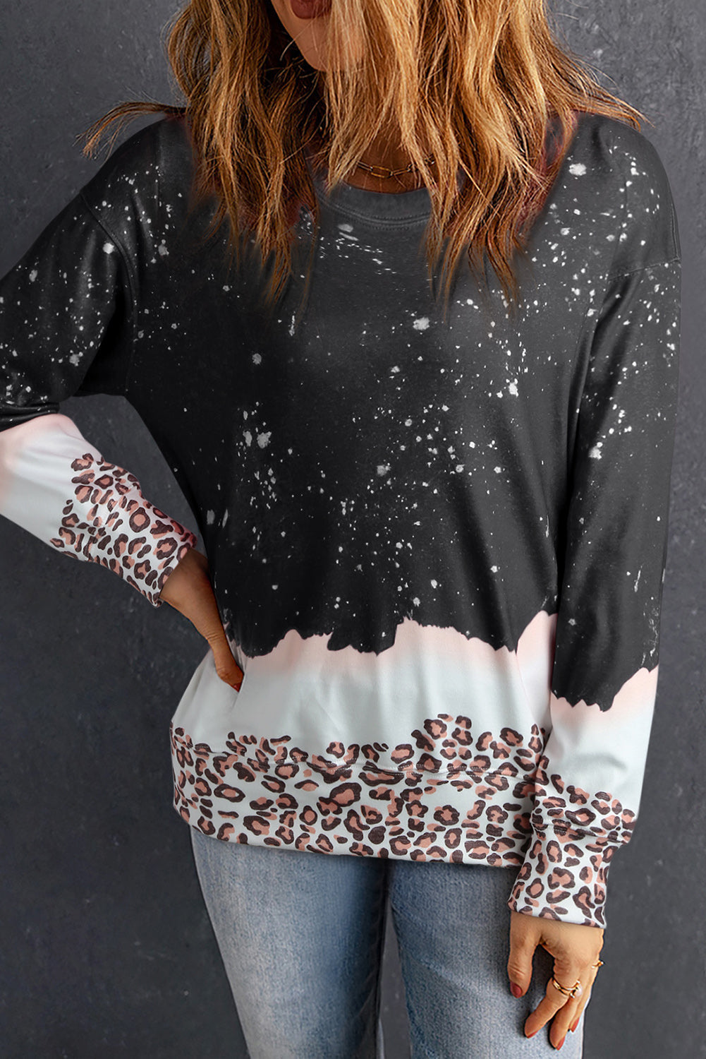 Black Leopard Bleached Pullover Sweatshirt eAura
