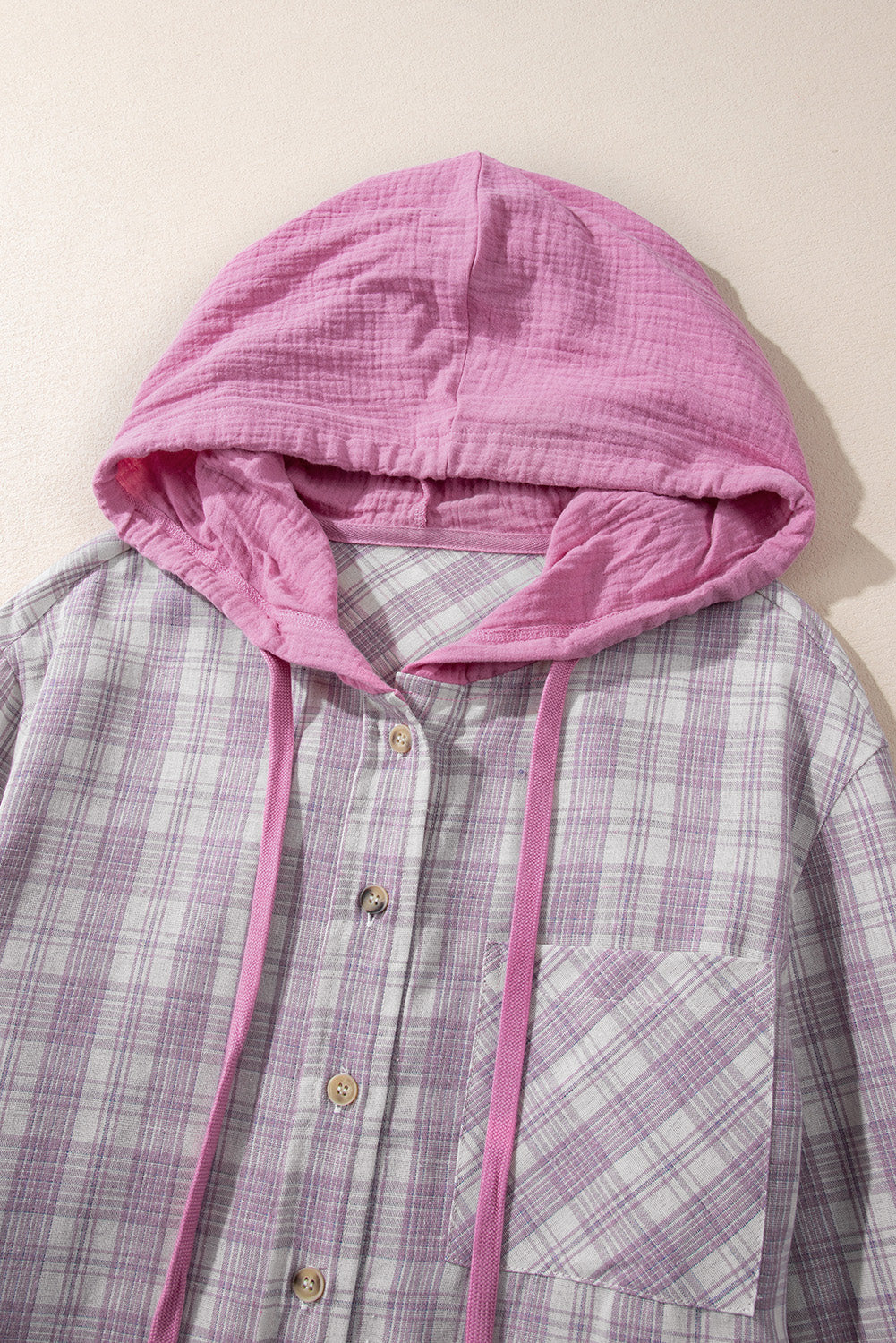 Black Checkered Print Loose Fit Buttoned Hooded Shacket eAura