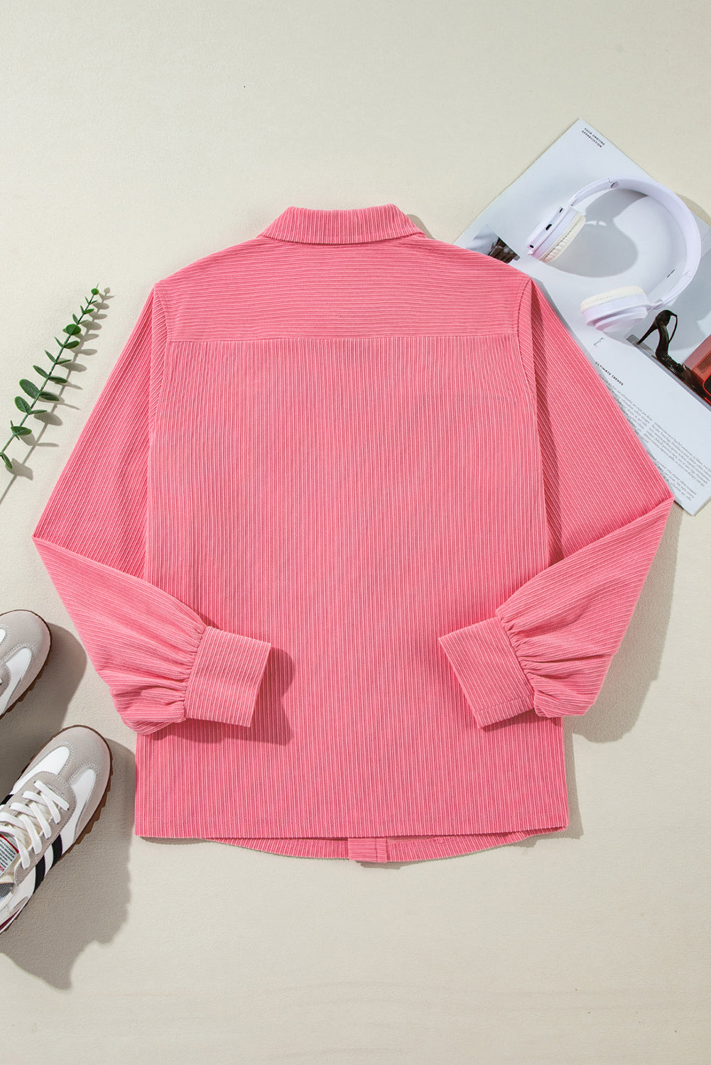 Bonbon Corduroy Flap Detail Button Up Split Shacket eAura