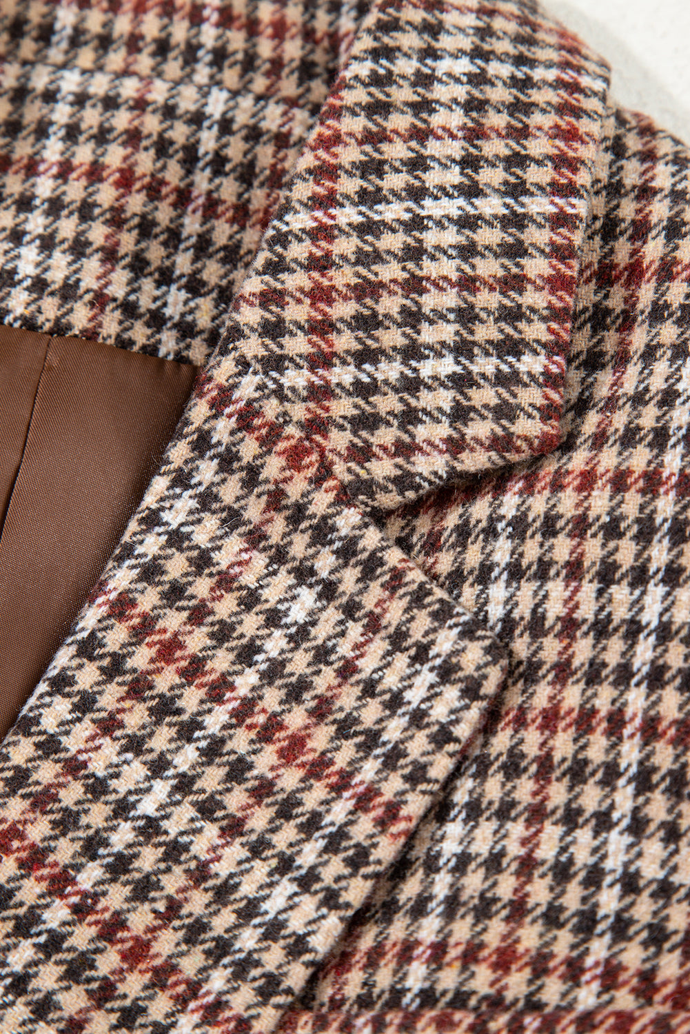 Brown Houndstooth Lapel Collar Blazer eAura