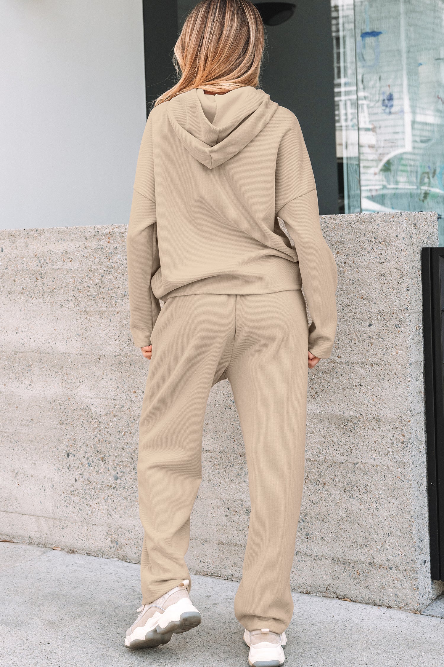 Pullover Hoodie and High Waist Bottoms Soft Cord Co-ord Set - eAura