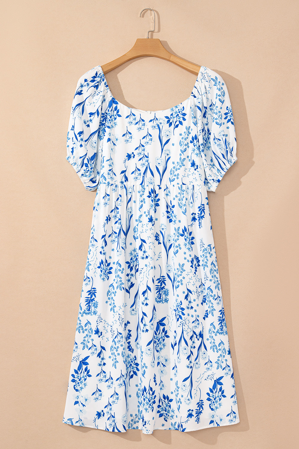 Sky Blue Floral Print Sweetheart Neck Plus Size Midi Dress BB Fashion Outlet