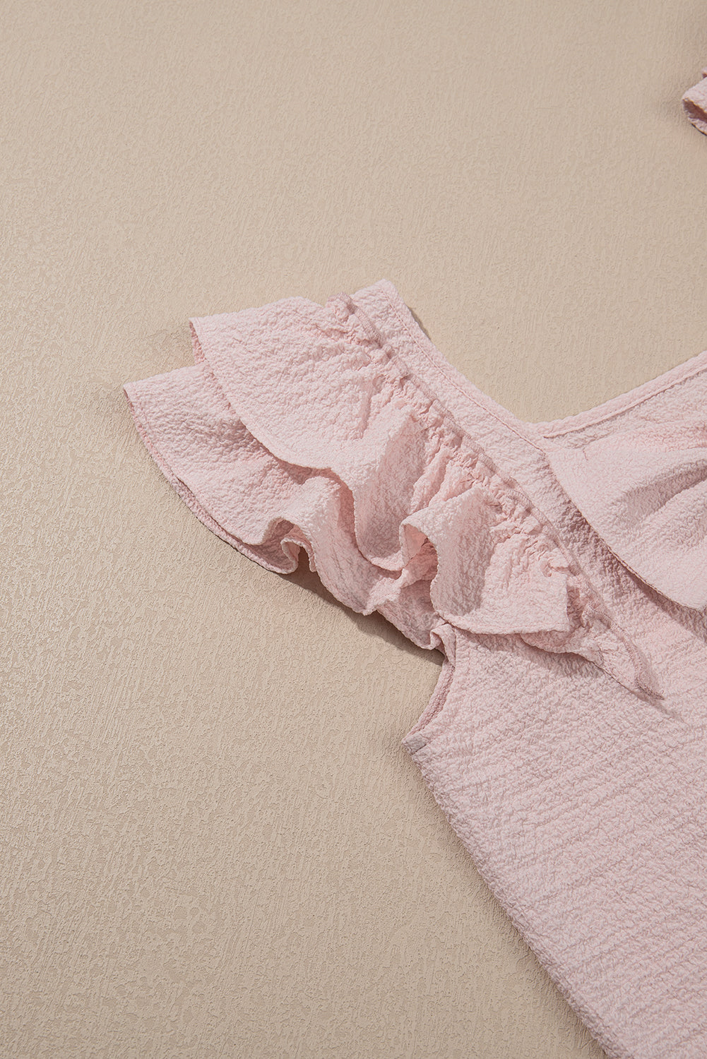 Gossamer Pink Textured Bow Knot Frilled Butterfly Sleeve Blouse eAura