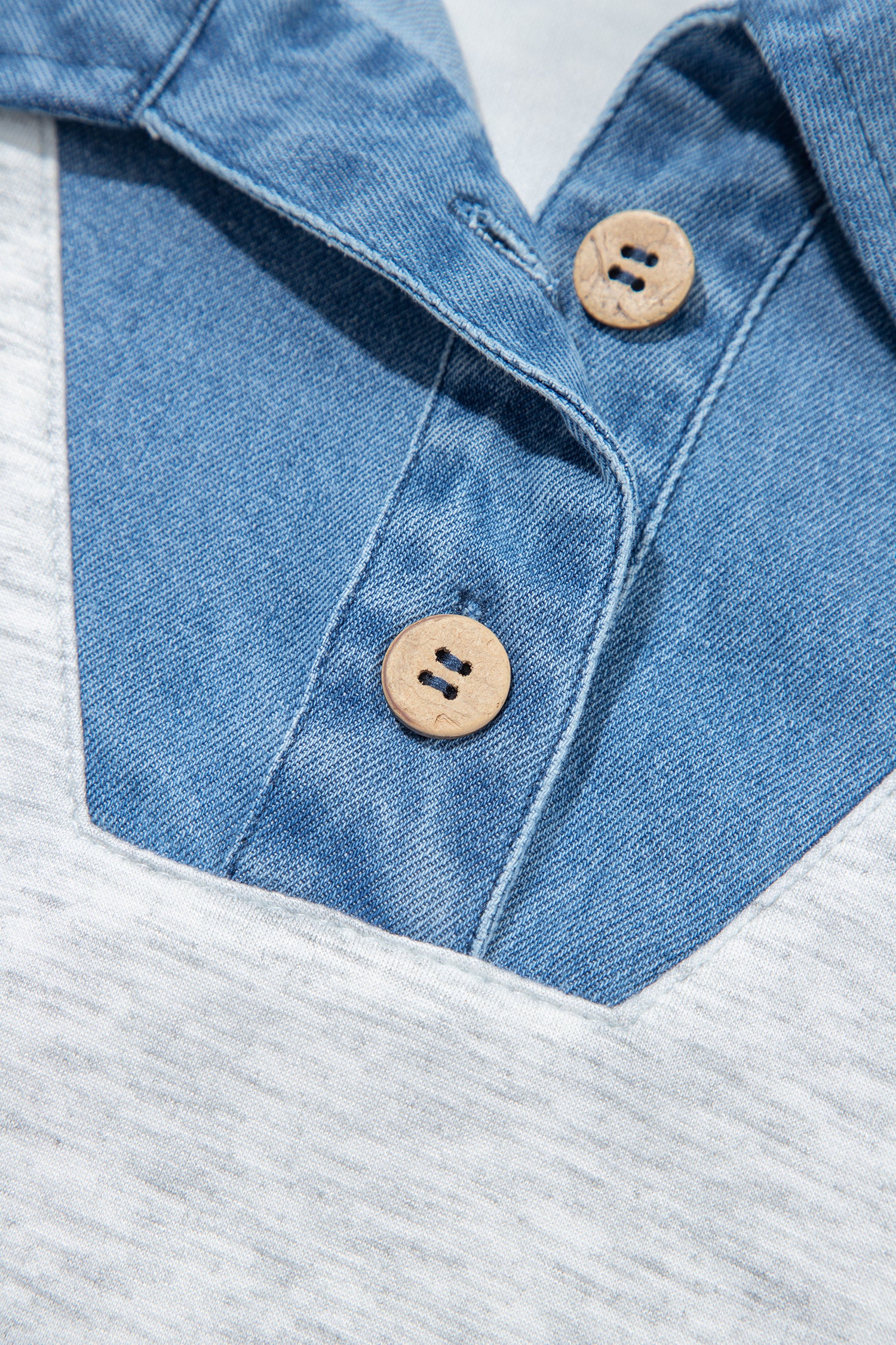 Denim Contrast Collar Cuffed Short Sleeve Top – Light Grey